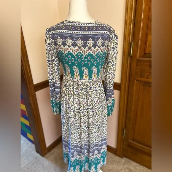 R.Vivimos | Boho Long Sleeve Floral Print Retro V Neck Tassel Midi Dress small - Picture 7 of 9